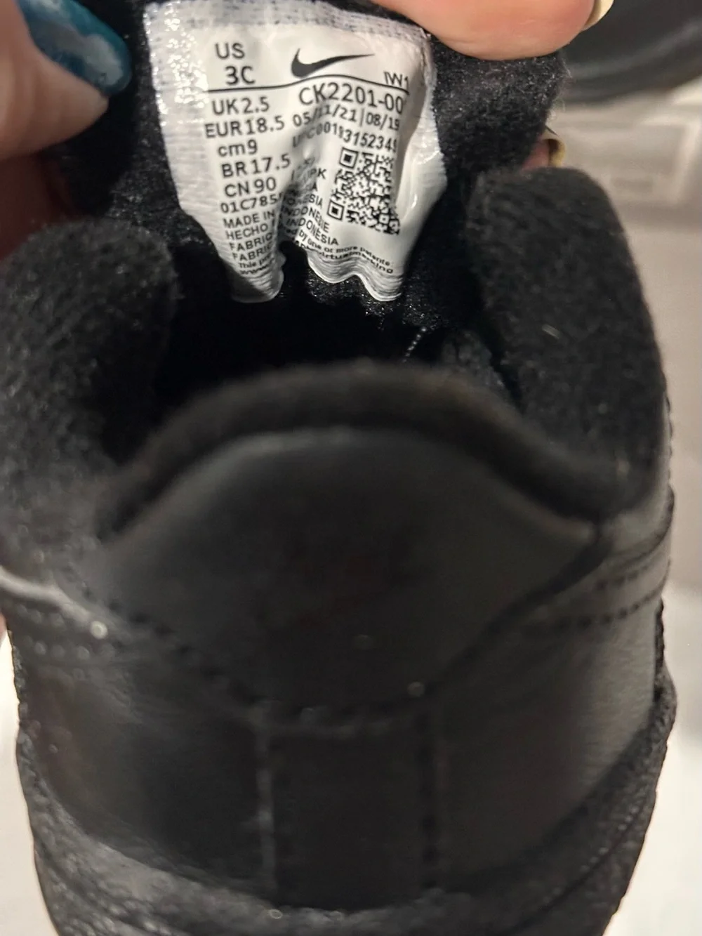 Nike Air Force 1 Crib Black Baby Shoes Size 3C Infant Toddler Sneakers - Picture 4 of 5